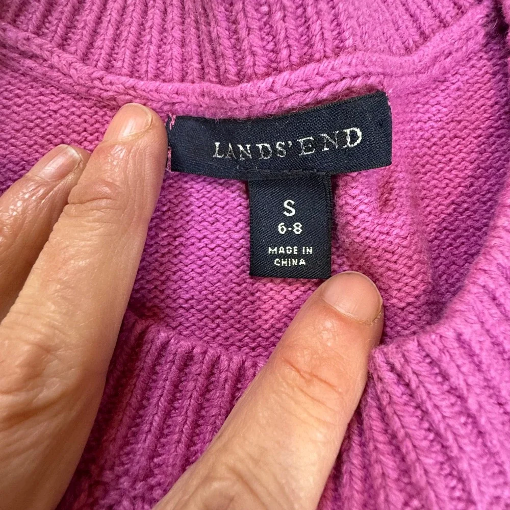 Lands End Cable‎ Knit Sweater Pink Crew Neck Long Sleeve Women's Size S
